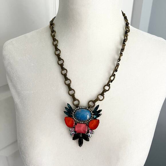 Loren Hope Jewel Studded Multicolor Vibrant Elegant Bib Statement Necklace - Picture 1 of 8